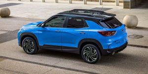 A blue Chevy Trailblazer parked in a local city near you.